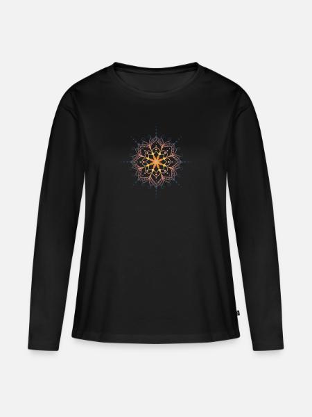 Mandala in warmen Farben - Frauen Premium Bio Langarmshirt - Schwarz