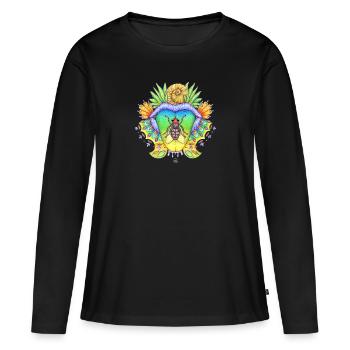 FlyTime, noeud papillon, bouche avec langue - T-shirt manches longues Premium bio Femme - noir - Devant - Julia (174cm)