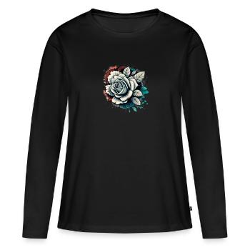 Conception vectorielle de rose blanche - T-shirt manches longues Premium bio Femme - noir - Devant - Julia (174cm)