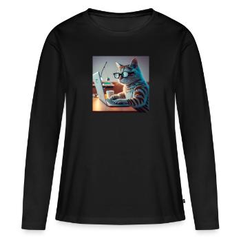 chat drôle d’ordinateur portable de frappe - T-shirt manches longues Premium bio Femme - noir - Devant - Julia (174cm)
