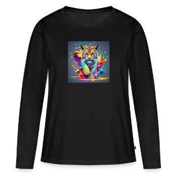 Lion coloré - T-shirt manches longues Premium bio Femme - noir - Devant - Julia (174cm)
