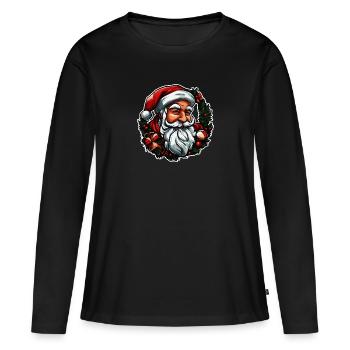 Sticker Weihnachtsmannkopf - Frauen Premium Bio Langarmshirt - Schwarz - Vorne - Julia (174cm)