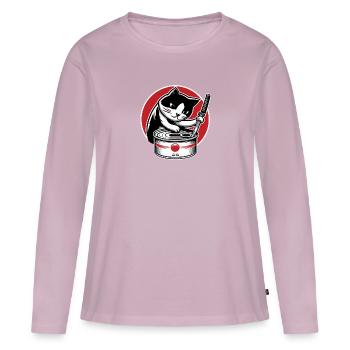 Chat au katana - T-shirt manches longues Premium bio Femme - rose poudré - Devant - Julia (174cm)