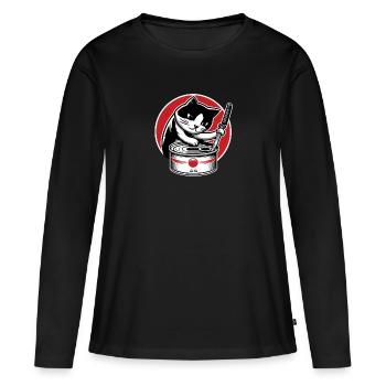Cat-wielding a katana - Women's Premium Organic Long Sleeve Shirt - black - Front - Julia (174cm)