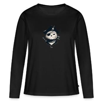 Pirate Cat 1 - T-shirt manches longues Premium bio Femme - noir - Devant - Julia (174cm)