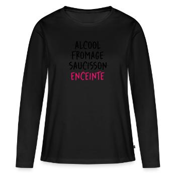 Alcool Fromage Saucisson ? Non Enceinte ! - T-shirt manches longues Premium bio Femme - noir - Devant - Julia (174cm)
