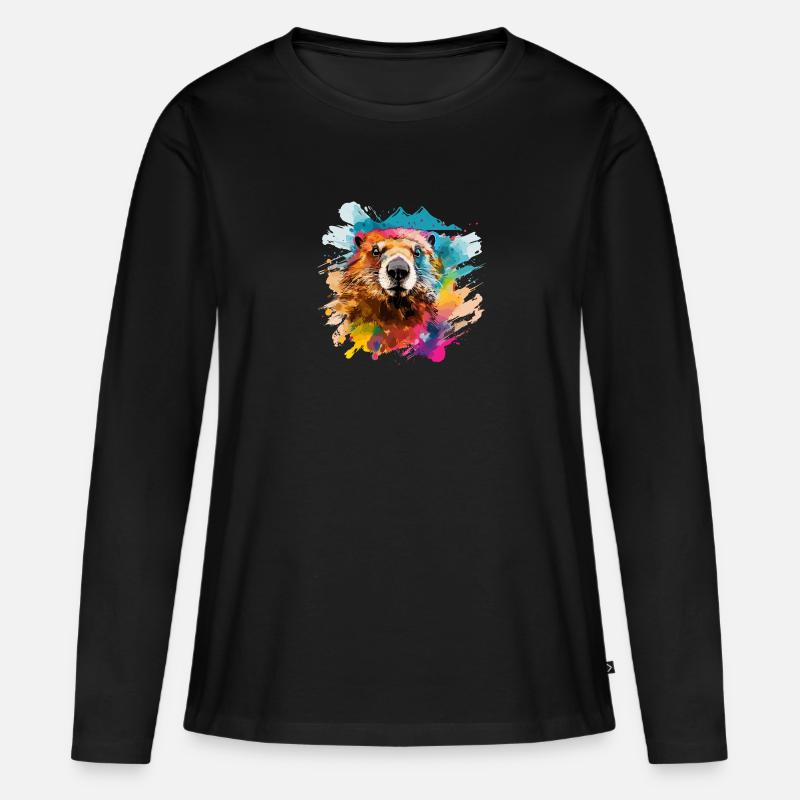 Murmeltier - Frauen Premium Bio Langarmshirt - Schwarz