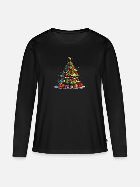 Weihnachtsbaum mit Geschenke - Frauen Premium Bio Langarmshirt - Schwarz