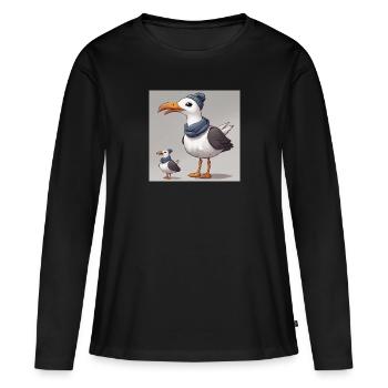 Möwe mit Schal - Frauen Premium Bio Langarmshirt - Schwarz - Vorne - Julia (174cm)