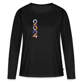 2024 - Frauen Premium Bio Langarmshirt - Schwarz - Vorne - Julia (174cm)