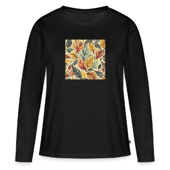 Buntes Hebst Laub - Frauen Premium Bio Langarmshirt - Schwarz - Vorne - Julia (174cm)