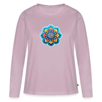Fleur de mandala - T-shirt manches longues Premium bio Femme - rose poudré - Devant - Julia (174cm)