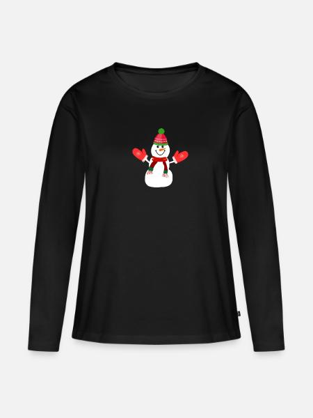 Weihnachts-Schneemann - Frauen Premium Bio Langarmshirt - Schwarz
