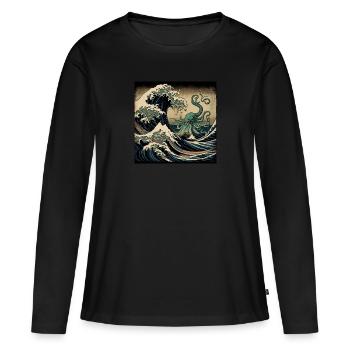 Grosse vague - T-shirt manches longues Premium bio Femme - noir - Devant - Julia (174cm)