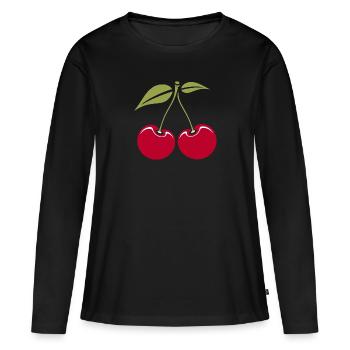 Kirschen - Frauen Premium Bio Langarmshirt - Schwarz - Vorne - Julia (174cm)