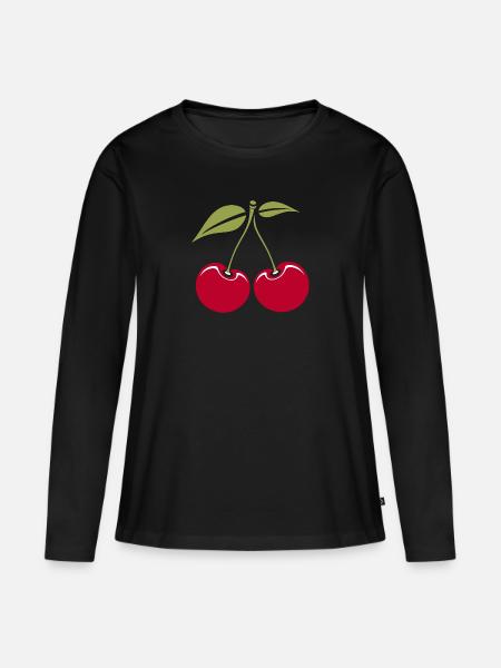 Kirschen - Frauen Premium Bio Langarmshirt - Schwarz