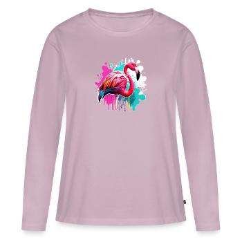 Flamingo / Tier / Pink / Tropisch / Langbeinig - Frauen Premium Bio Langarmshirt - Altrosa - Vorne - Julia (174cm)