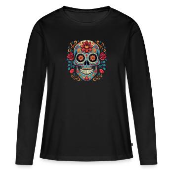 Calavera Sugar Skull - Frauen Premium Bio Langarmshirt - Schwarz - Vorne - Julia (174cm)