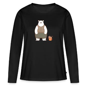 Eisbär mit einem Eimer Fisch - Frauen Premium Bio Langarmshirt - Schwarz - Vorne - Julia (174cm)