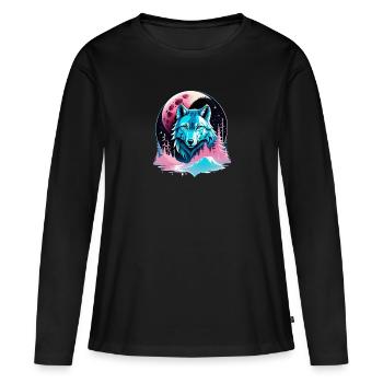 Wolf und Mond - Frauen Premium Bio Langarmshirt - Schwarz - Vorne - Julia (174cm)