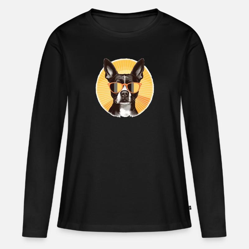 Boston Terrier 2 - Frauen Premium Bio Langarmshirt - Schwarz