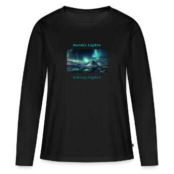 Panorama des aurores boréales avec un dicton viking - T-shirt manches longues Premium bio Femme - noir - Devant - Julia (174cm)