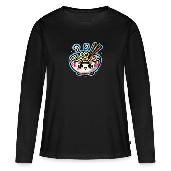 Süße Kawaii Ramen Bowl - Frauen Premium Bio Langarmshirt - Schwarz - Vorne - Julia (174cm)
