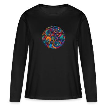 Psychedelischer Wirbel - Frauen Premium Bio Langarmshirt - Schwarz - Vorne - Julia (174cm)