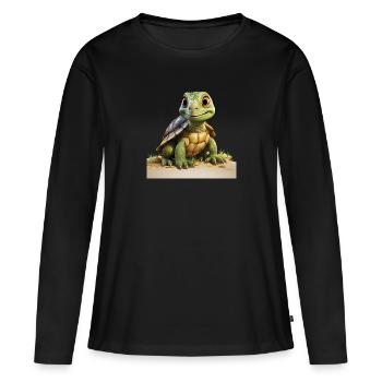 Petite tortue drôle - T-shirt manches longues Premium bio Femme - noir - Devant - Julia (174cm)