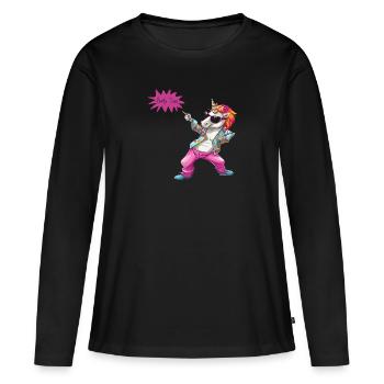Einhorn sagt Party Time - Frauen Premium Bio Langarmshirt - Schwarz - Vorne - Julia (174cm)
