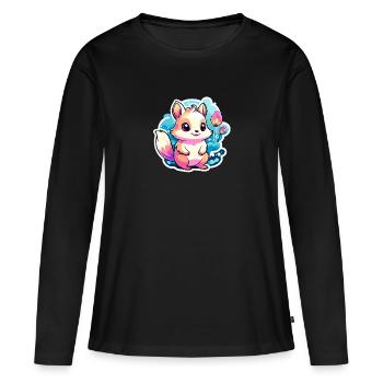 Illustration d’écureuil - T-shirt manches longues Premium bio Femme - noir - Devant - Julia (174cm)