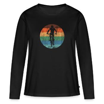 Mountainbike Front Stripes Vintage - Frauen Premium Bio Langarmshirt - Schwarz - Vorne - Julia (174cm)