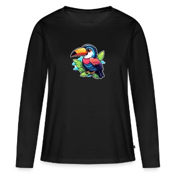 Illustration d’oiseau Toucan - T-shirt manches longues Premium bio Femme - noir - Devant - Julia (174cm)
