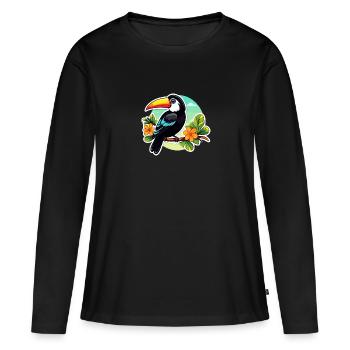 Illustration d’oiseau Toucan - T-shirt manches longues Premium bio Femme - noir - Devant - Julia (174cm)