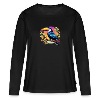 Illustration d’oiseau Toucan - T-shirt manches longues Premium bio Femme - noir - Devant - Julia (174cm)