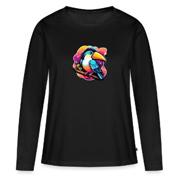 Illustration d’oiseau Toucan - T-shirt manches longues Premium bio Femme - noir - Devant - Julia (174cm)