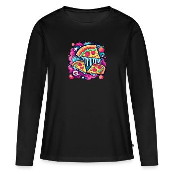 Dessin de tranche de pizza - T-shirt manches longues Premium bio Femme - noir - Devant - Julia (174cm)