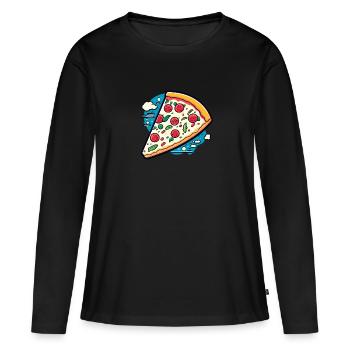 Dessin de tranche de pizza - T-shirt manches longues Premium bio Femme - noir - Devant - Julia (174cm)