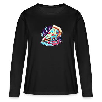 Pizza Slice Zeichnung - Frauen Premium Bio Langarmshirt - Schwarz - Vorne - Julia (174cm)