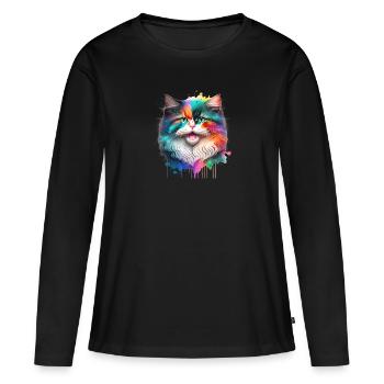 Chat domestique, chat, chat persan, chat, propriétaire de chat - T-shirt manches longues Premium bio Femme - noir - Devant - Julia (174cm)