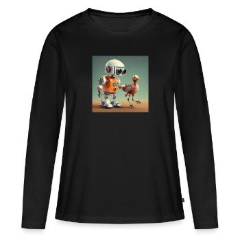 mignon petit robot orange se promène avec son extraterrestre - T-shirt manches longues Premium bio Femme - noir - Devant - Julia (174cm)