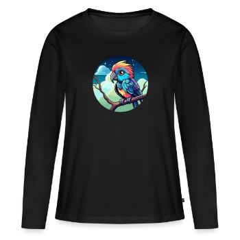 Illustration d’oiseau perroquet - T-shirt manches longues Premium bio Femme - noir - Devant - Julia (174cm)