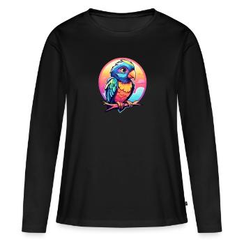 Illustration d’oiseau perroquet - T-shirt manches longues Premium bio Femme - noir - Devant - Julia (174cm)