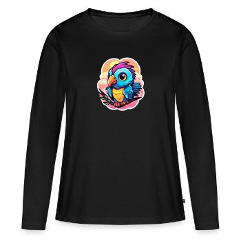 Illustration d’oiseau perroquet - T-shirt manches longues Premium bio Femme - noir - Devant - Julia (174cm)