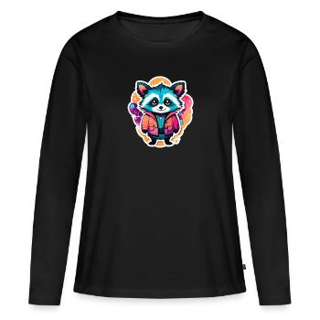 Illustration de raton laveur - T-shirt manches longues Premium bio Femme - noir - Devant - Julia (174cm)