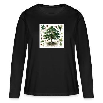 Botanik Eiche - Frauen Premium Bio Langarmshirt - Schwarz - Vorne - Julia (174cm)