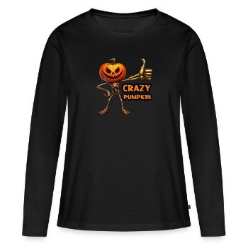 Crazy Veggies : Pumpkin Skeleton Thumbs Up - T-shirt manches longues Premium bio Femme - noir - Devant - Julia (174cm)