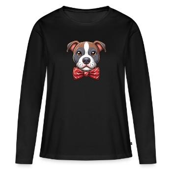 Pitbull portant un nœud papillon - T-shirt manches longues Premium bio Femme - noir - Devant - Julia (174cm)