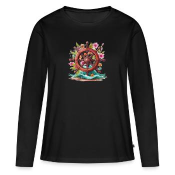 Küstendeern Blumen - Ruder - Frauen Premium Bio Langarmshirt - Schwarz - Vorne - Julia (174cm)