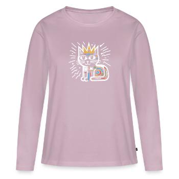 Chat peinture abstraite artwork - T-shirt manches longues Premium bio Femme - rose poudré - Devant - Julia (174cm)